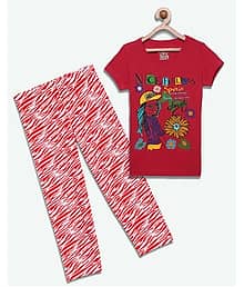 Sini Mini Pack of 1 Girls Cotton Top With Pajama ( Barn Red )