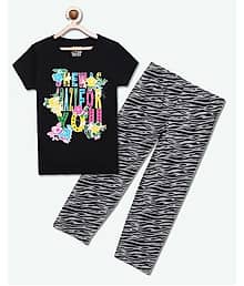 Sini Mini Pack of 1 Girls Cotton Top With Pajama ( Dark Grey )