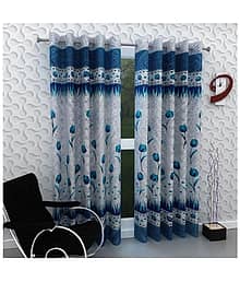 Tanishka Fabs Solid Semi-Transparent Eyelet Curtain 7 ft ( Pack of 2 ) - Blue