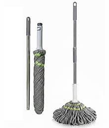 Theos Microfiber Self-Wringing Twist Mop with Extendable Telescopic Handle, Floor Cleaning Mop, Floor Cleaner for Tile, Hardwood & Laminate, Hang-Up S