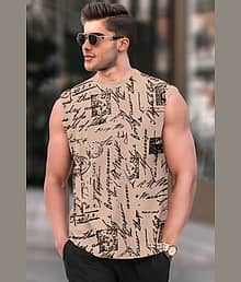 Tripr Pack of 1 Cotton Blend Basic Vest For Men ( Beige )