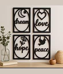 Unnati times Dream love hope peace hanging Wall decor items/ home decor items Pack of 4 (8 inch X 1 inch, Black)