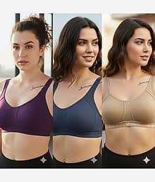 Vanila Pack Of 3 Cotton Blend Non Padded Sports Bra For Women ( Multicolor 5 )