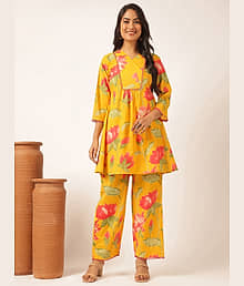 Vbuyz Women Printed Tunic With Palazzos Co-Ord Set ( Yellow )