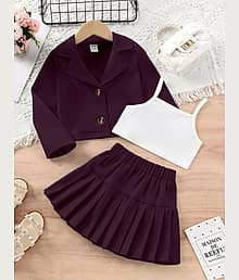 Vj Fashion Pack of 1 Girls Cotton Blend T-shirt & Skirts ( Wine )