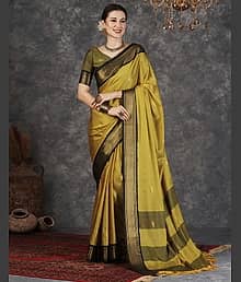 Winklecart Cotton Silk Woven Paithani Sarees With Unstitched Blouse Piece ( Mustard )