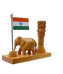 Wooden Ashoka Pillar with Elephant . Handcrafted Table Desk Showpiece for Office & Home Decor
