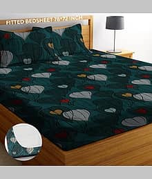 YKNIP Cotton 1 King Fitted Bedsheet with 2 Pillow Covers ( 198 cm x 182 cm ) , Green