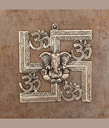 eCraftIndia Silver-Toned Lord Ganesha Om Swastik Wall Hanging Showpiece