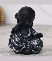 eCraftIndia Silver &Black Sitting Monk Budha Decorative ShowPiece