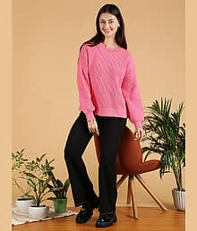 kotty Women Cotton Blend Round Neck Sweater Vest ( Pink )