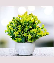 leafora - Artificial mini green grass with wood pot for home decor Wild Artificial Plant with Pot (15 cm, Green)