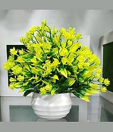 leafora Unique Design Flower Plant Set for Decoration, Wild Artificial Plant with Pot (18 cm, Green)