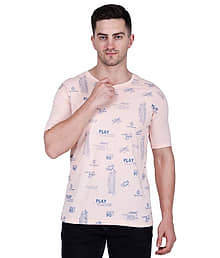 life dream Cotton Regular Fit Printed Half Sleeves Men's Round T-Shirt - Light Pink ( Pack of 1 )