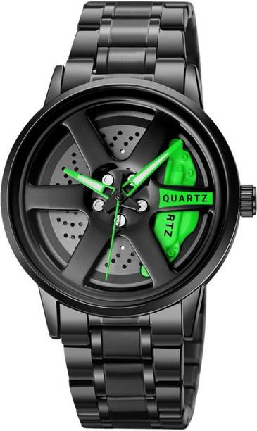 3D Rotating spinning carwheel men quartz analog watch A...