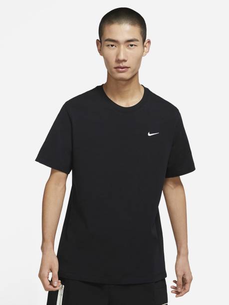 Sportswear Swoosh Men Solid Round Neck Pure Cotton Blac...