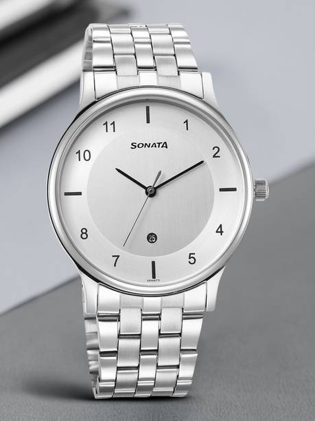 Sonata With Date Silver Dial Silver Stainless Steel Str...