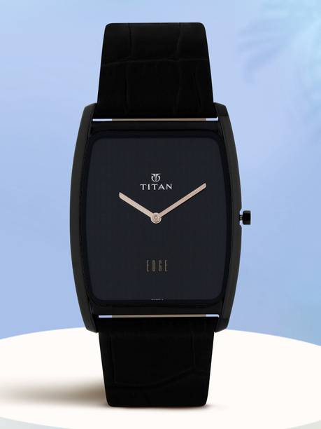 Titan Edge Quartz Black Dial Black Leather Strap Analog...
