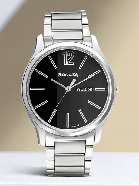 Sonata ESSentials Black Dial Silver SS Strap Analog Wat...
