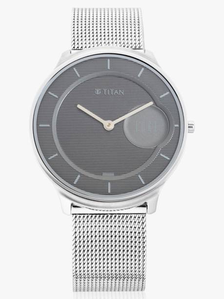 Titan Minimals Grey Dial Silver Stainless Steel Strap A...