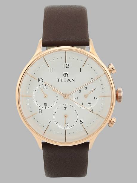 Titan On Trend Multifunction White Dial Brown LeatherSt...