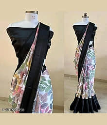 sukhvila Georgette Printed Regular Saree With Unstitched Blouse Piece ( Black )