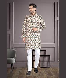 trueoath Cotton Printed Regular Fit Kurta Pyjama Set For Men ( Multicolor 8 )