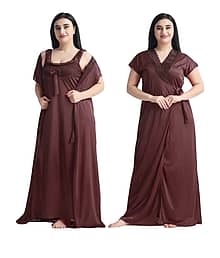 vedanshoverseas Satin Solid Women Regular Nighty ( Brown )