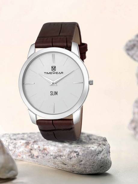 TIMEWEAR Slim Series Two Hands Brown Leather Strap Anal...