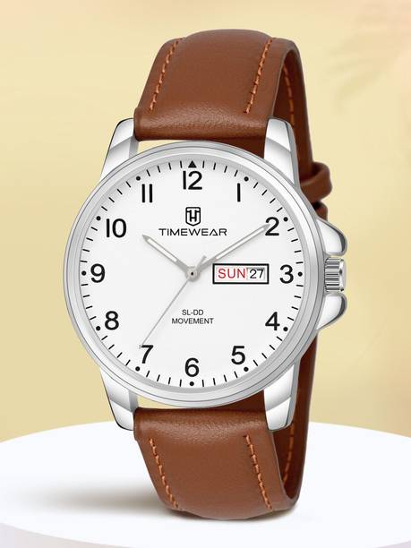 TIMEWEAR New Track Number Dial, Day & Date, Brown Leath...