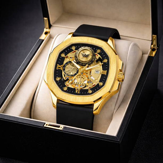 GODFATHER Square Chrono Look Gold Dial Date Working Bla...