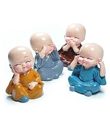 FSN Multicolor Polyresin Monk Buddha Figurines/ Showpiece For Decor- Set of 4