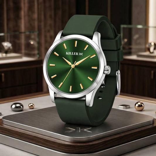 Green Dial Silver Case Men's Analog Watch with Green Si...