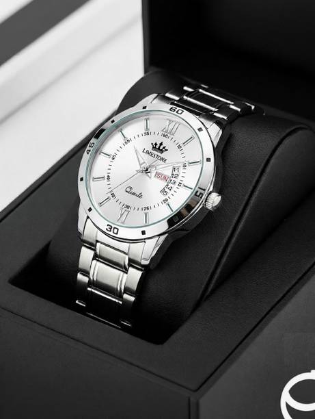 Day and Date Function Steel Strap Quartz Analog Watch ...