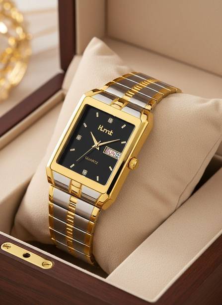 Exclusive Premium Black Plated Dial Golden Silver Chain...