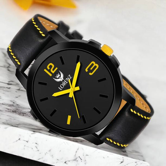 Lorenz Yellow Black Casual Fit Leather Strap Watch for ...