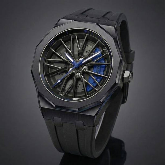 WiseWalker® Men Black-Blue 3D Rotating Wheel Rim Dial &...