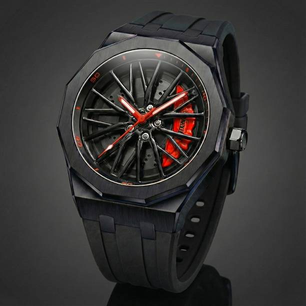 WiseWalker® Men Black-Red 3D Rotating Wheel Rim Dial & ...