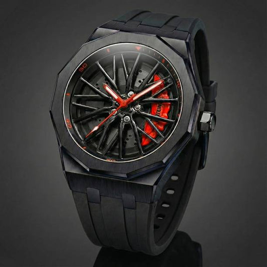 WiseWalker® Men Black-Red 3D Rotating Wheel Rim Dial & ...