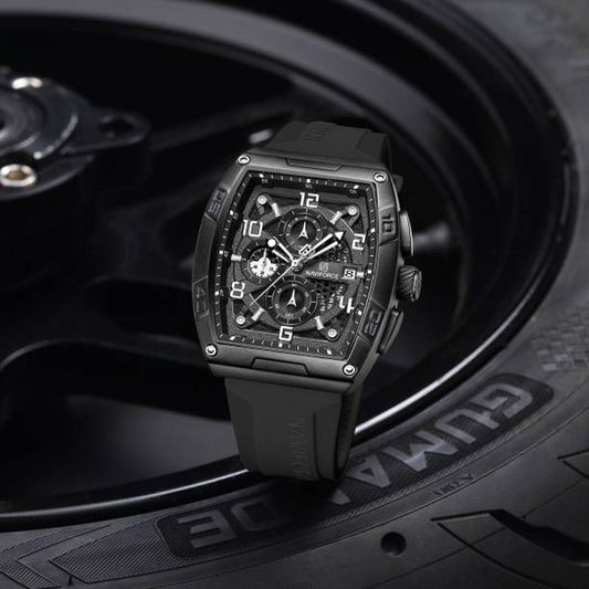 Black Luminous Hollow Dial with three chrongraph functi...