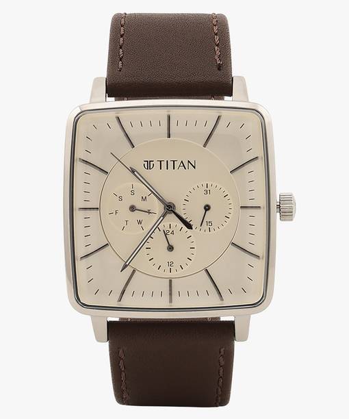 Titan Avant Garde Multifunction Beige Dial Brown Leathe...