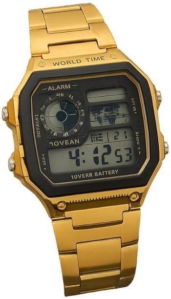 Premium Dual Time Digital Watch – Gold Stainless-Steel ...