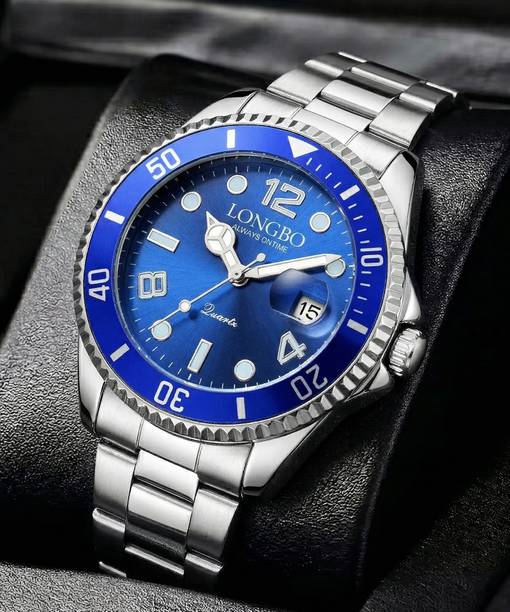 Analog Watch - For Men Silver Stainless Steel Blue Dia...