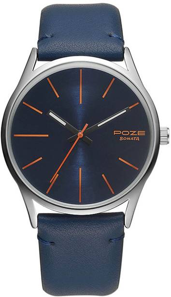 Poze by Sonata Quartz Analog Blue Dial PU Leather Strap...