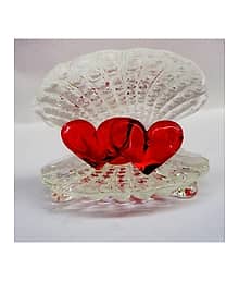 1st Time Handcrafted Red & Clear Crystal Heart Couple Showpiece ? Romantic Valentine Gift & Table Décor, Size -5 X 4 X 4.5 Cm, Pack of 1