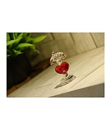 1st Time Handcrafted Red & Clear Crystal Heart Couple Showpiece ? Romantic Valentine Gift & Table Décor, Size -4 X 4 X 6.5 Cm, Pack of 1