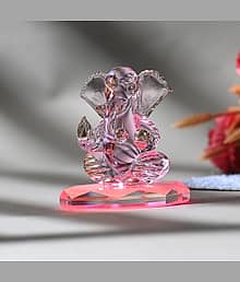1st Time Handmade Crystal Glass Ganesha Showpiece, High-Shine Ganesh Idol for Home Temple, Car Dashboard, Office & Study Table Décor, Clear HD Finish,