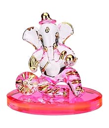 1st Time Lord Ganesha Crystal Glass Idol ? Both Side Blessing Statue | Elegant Handmade Pooja & Home Decor Showpiece, Size -6 X 5 X 7 Cm, Pack of 1