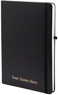 Personalized Hardcover Notebook with Name – Premium Black Journal with Elastic Band Closure | Custom Engraved Diary for Office, Students & Professiona