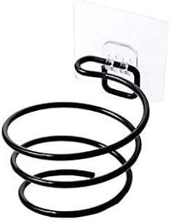Stainless Steel Wall Mounted Hair Dryer Holder, Bathroom Organizer Rack with Hooks, Blow Dryer Stand Storage Shelf (Silver) (Black)